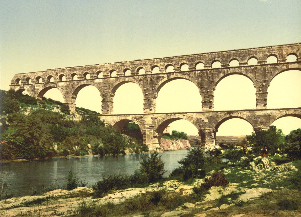 Romersk bro over Gard, bygget af Agrippa, Nîmes, Frankrig, ca. 1900 af Detroit Publishing Co.