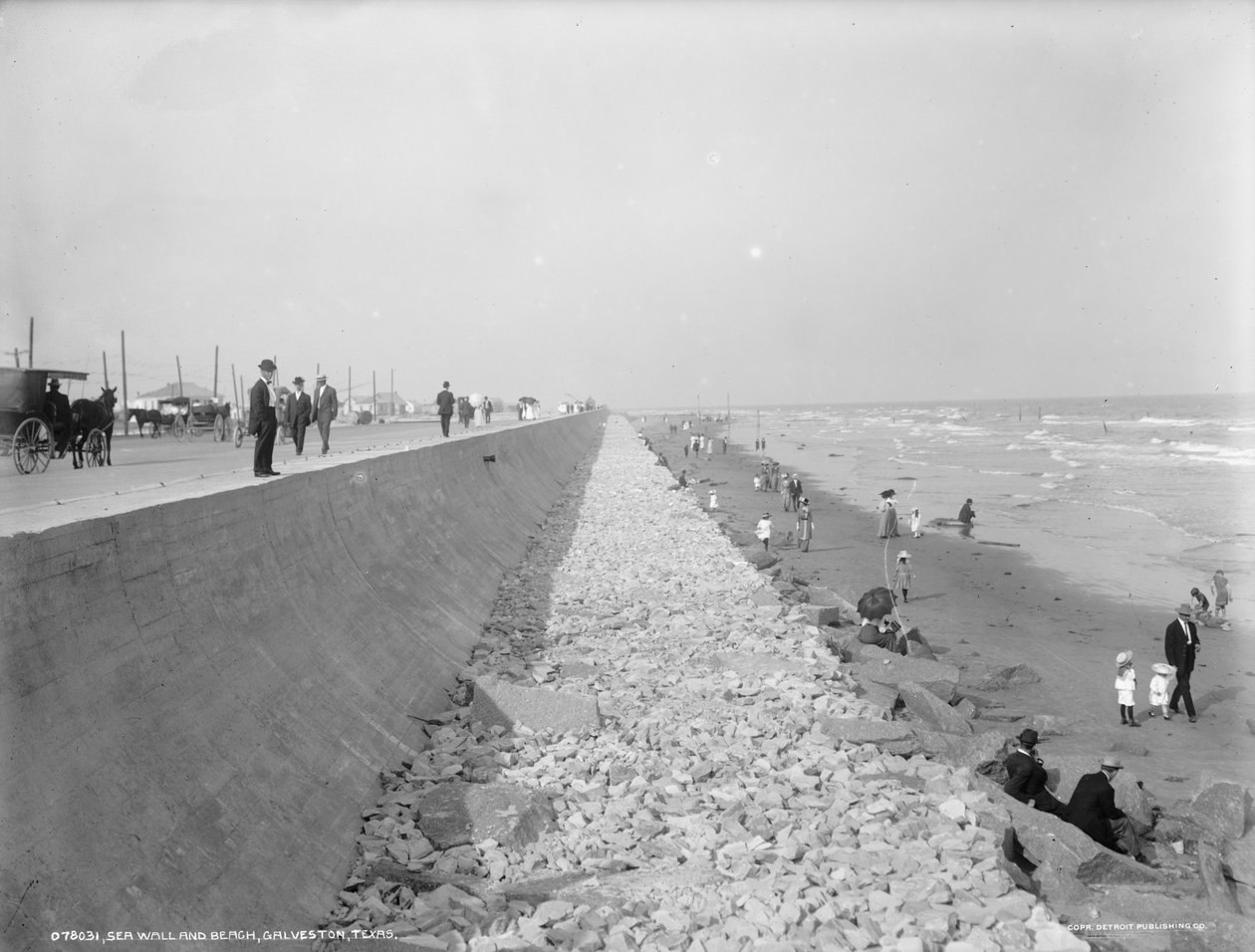 Seawall og strand, Galveston, Texas, 1910-20 af Detroit Publishing Co.