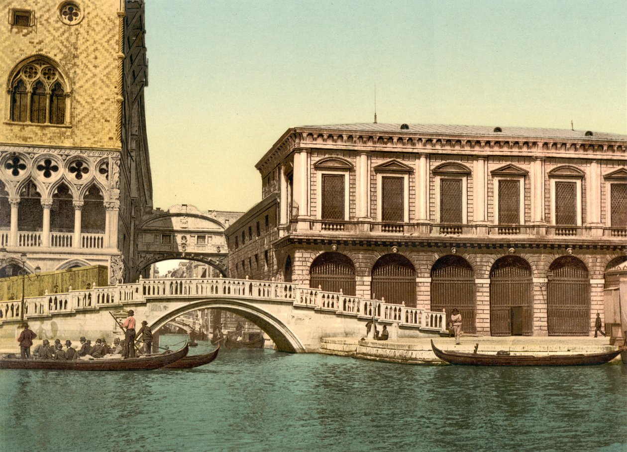 Halmbro med Sukkenes Bro bagved, Venedig, 1890-1900 af Detroit Publishing Co.