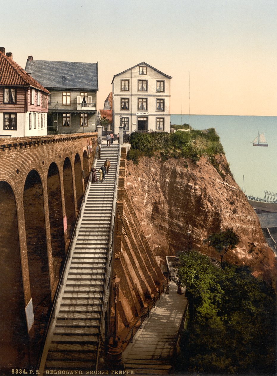 Den store trappe, Helgoland, Tyskland, fotokromtryk, ca. 1900 af Detroit Publishing Co.