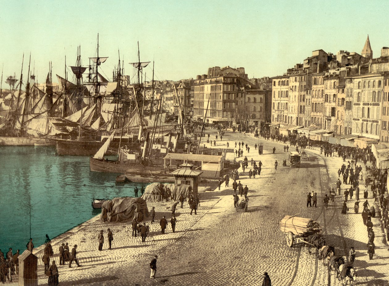Den gamle havn, Marseille, Frankrig, ca.1890-1900 (fotokrom) af Detroit Publishing Co.