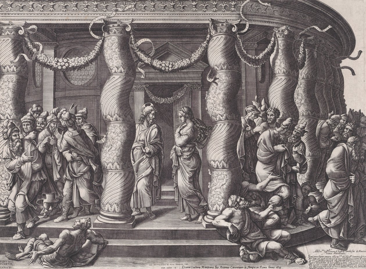 Kristus og kvinden taget i utroskab, 1575 genudgivet 1613. af Diana Mantuana