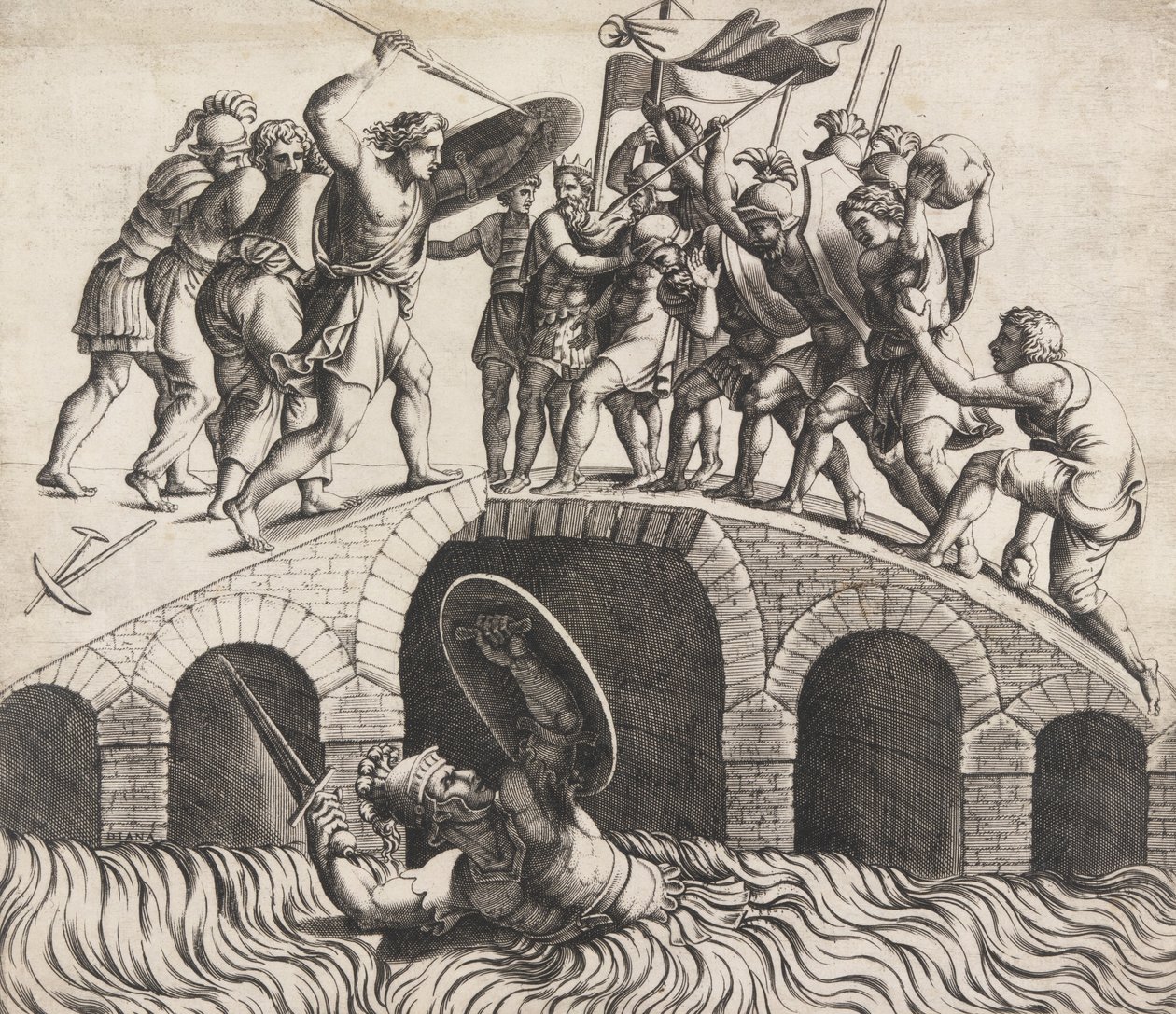 Horatio Coclès Saving Himself by Swimming, 1500-tallet. af Diana Mantuana