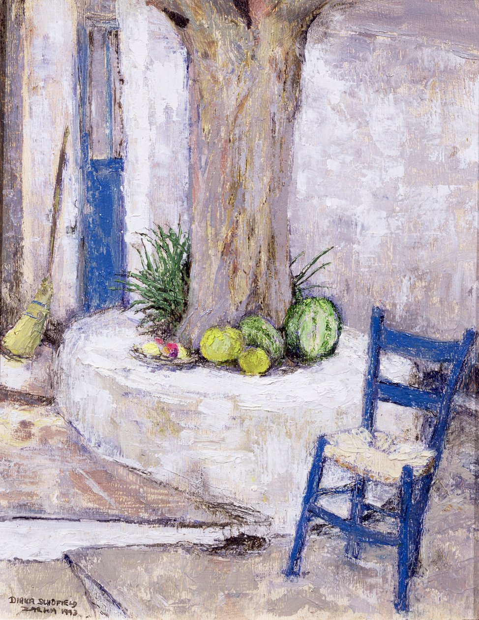 Blue Chair by the Tree, 1993 (tavle) af Diana Schofield
