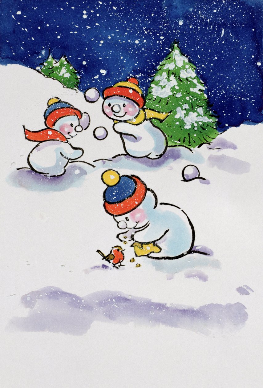Little Snowmen Snowballing, 1996 (wc) af Diane Matthes