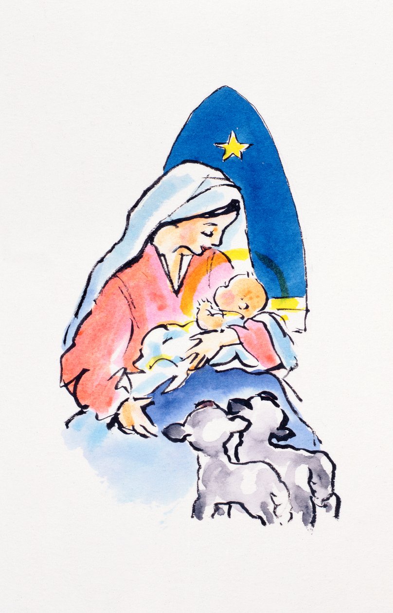 Madonna og barn med lam, 1996 (wc) af Diane Matthes