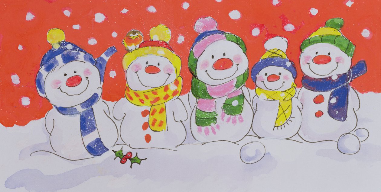 Snow Family (wc og blæk på papir) af Diane Matthes