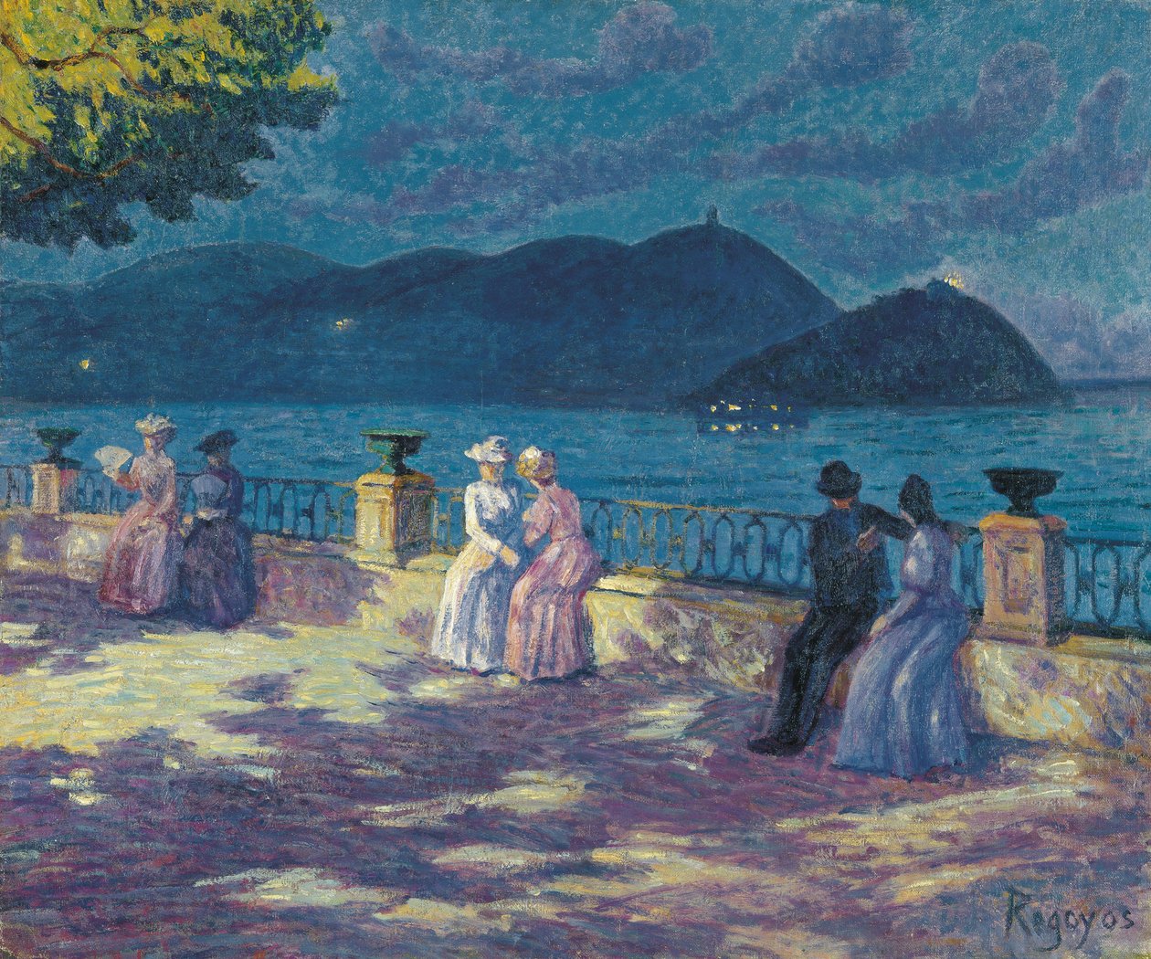 La Concha om natten - Regoyos y Valdes, Dario de (1857-1913) - ca. 1906 - Olie på lærred - 54x65 - Carmen Thyssen Museum, Malaga af Diario or Dario de Regoyos y Valdes