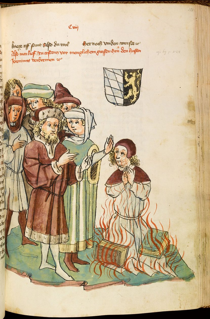 Afbrænding af Jan Hus på bålet Fra: Kejser Sigismunds liv og tid af Eberhard Windeck, ca. 1450 af Diebold, Lauber