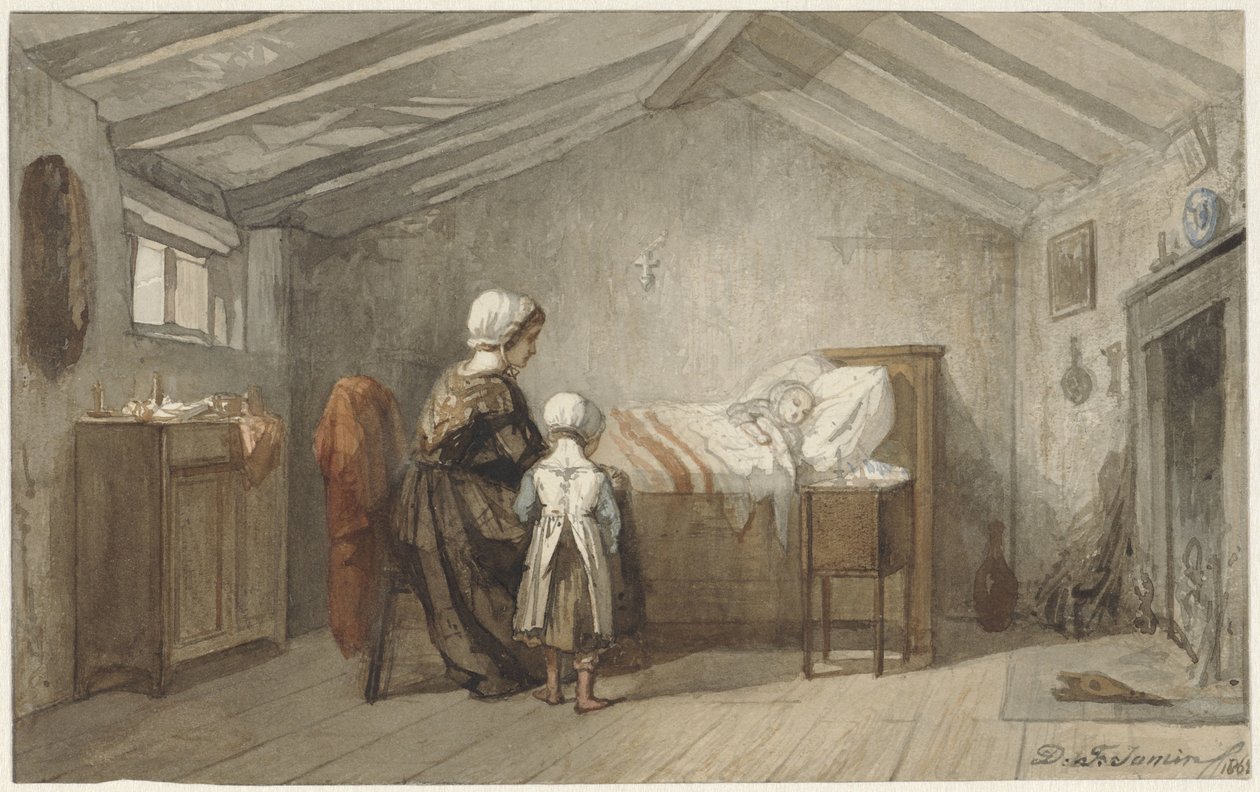 Mor og datter ved et barns sygeleje af Diederik Franciscus Jamin