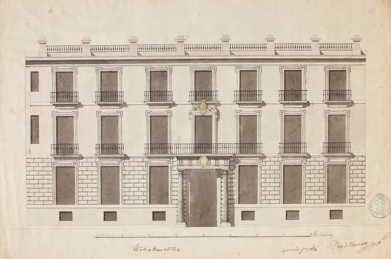 Facade til Royal Academy of Fine Arts i San Fernando. af Diego de Villanueva