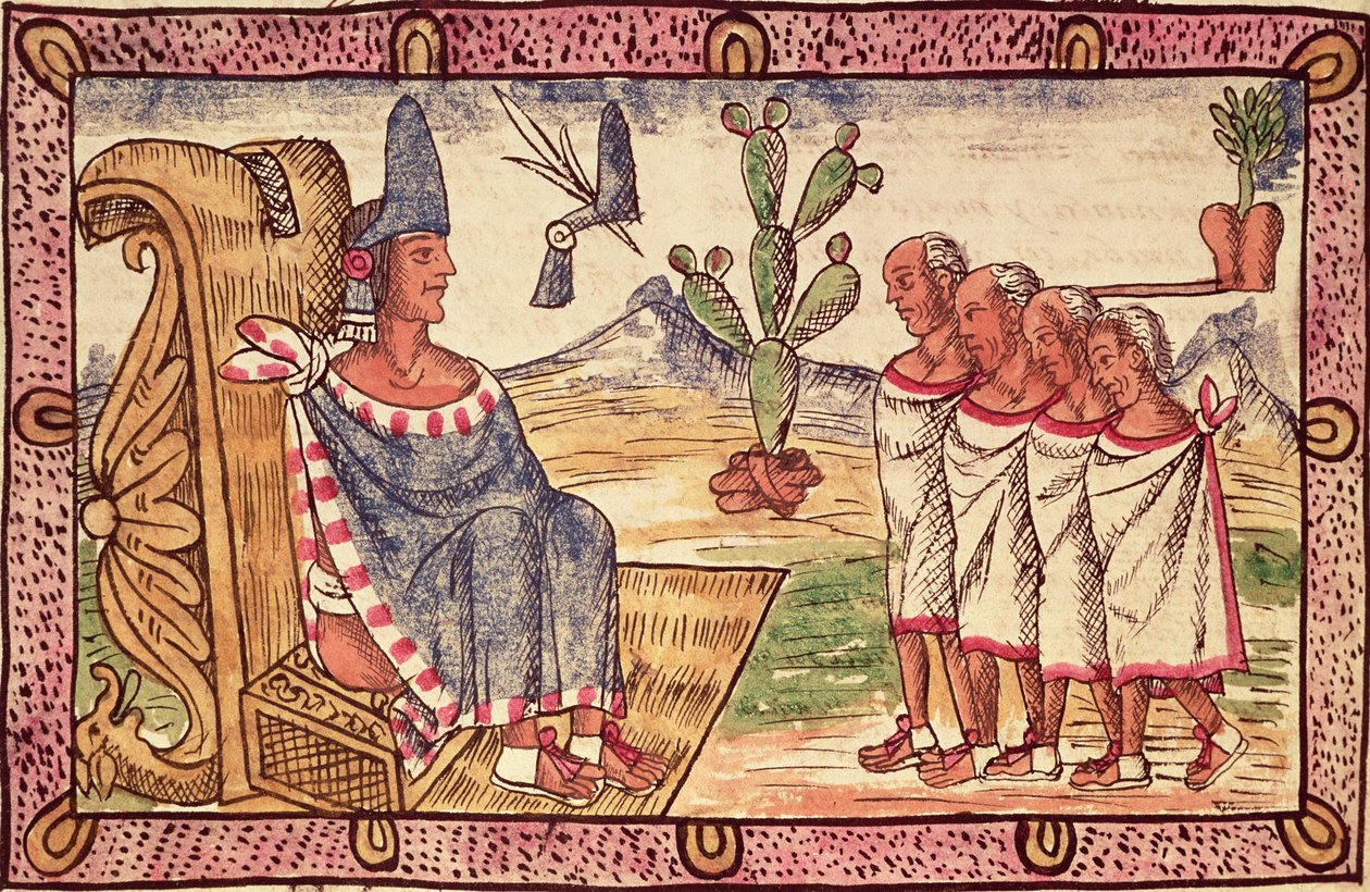 Fol.156v Montezuma II (1466-1520) og hans udsendinge til de spanske erobrere, 1579 af Diego Duran