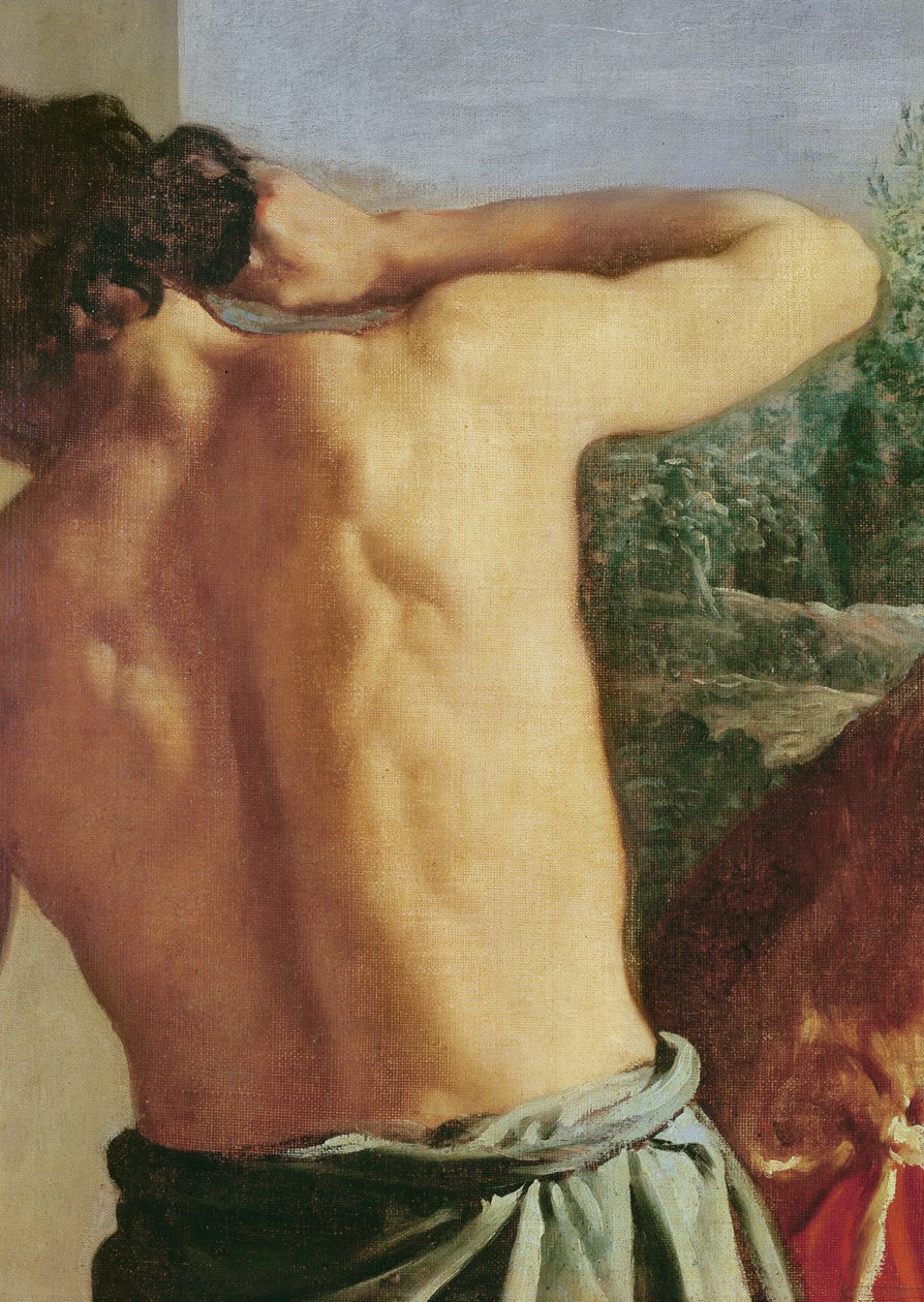 Josefs blodige frakke bragt til Jakob, detalje tjeneren på venstre side, 1630 (detalje af 55705) af Diego Velázquez