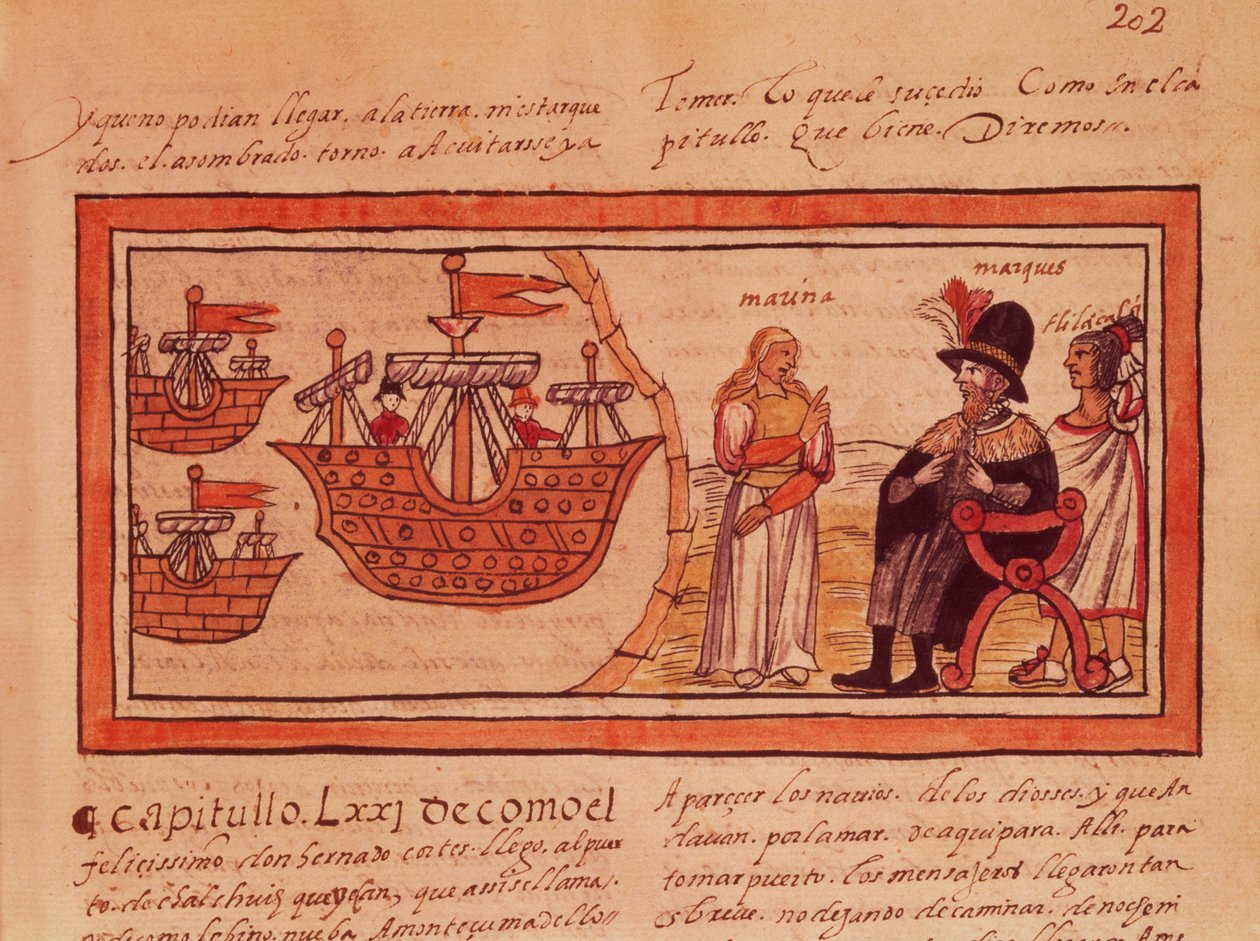Den indiske prinsesse Malinche eller Dona Marina, elskerinde til Hernando Cortes (1485-1547) tolker for ham af Diego Duran