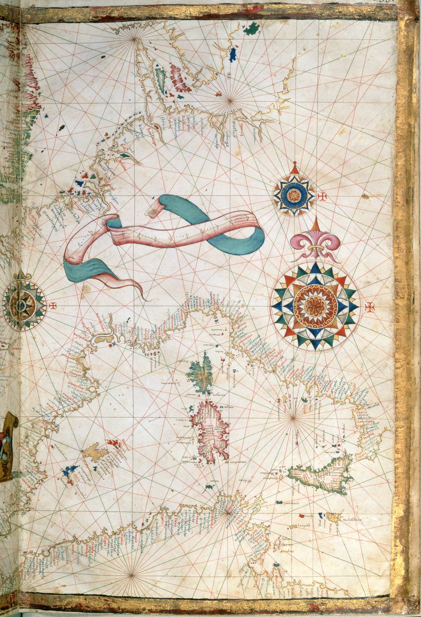 Korsika, Sardinien og Sicilien, detalje fra et verdensatlas, 1565 af Diego Homem