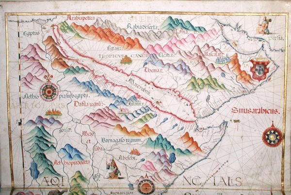 Egypten og Saudi-Arabien, detalje fra et verdensatlas, 1565 af Diego Homem