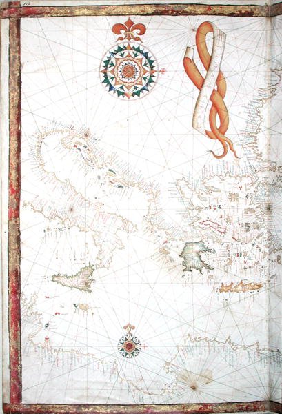 Italien, Grækenland og Kykladerne, detalje fra et verdensatlas, 1565 af Diego Homem