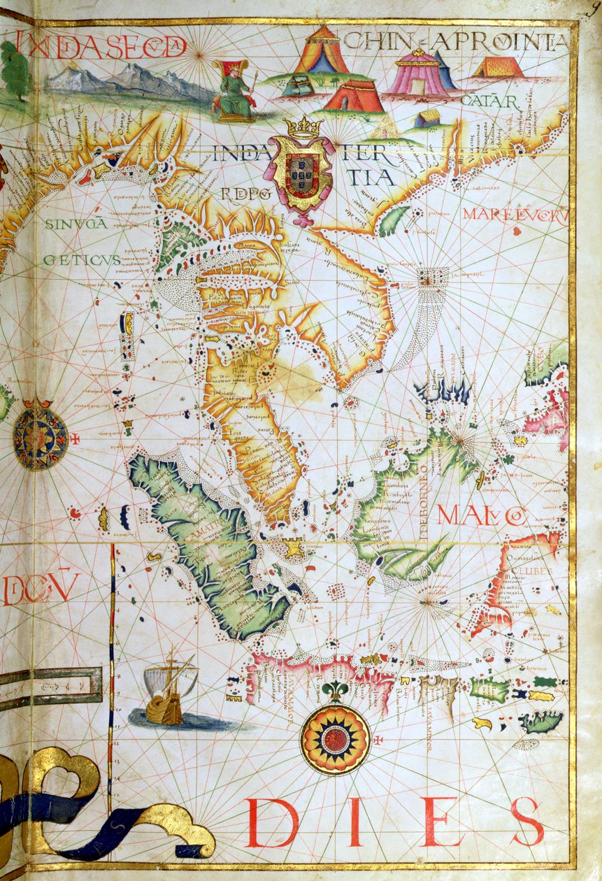 Sydøstasien, detalje fra et verdensatlas, 1565 af Diego Homem