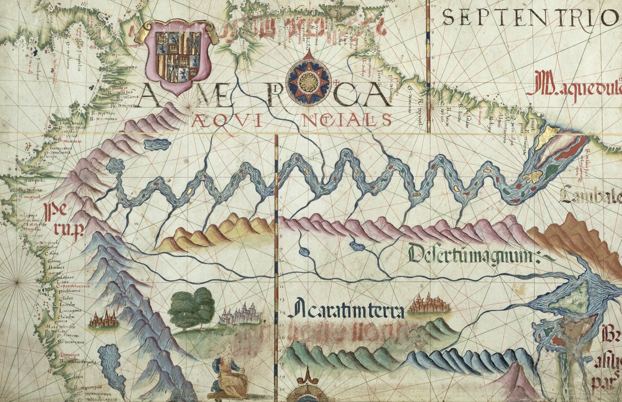 Det nordlige Sydamerika, detalje fra et verdensatlas, 1565 af Diego Homem
