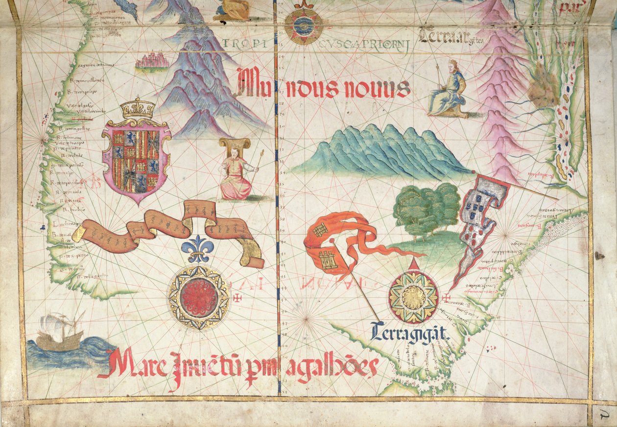 Sydamerika (Syd), detalje fra verdensatlas, 1565 af Diego Homem