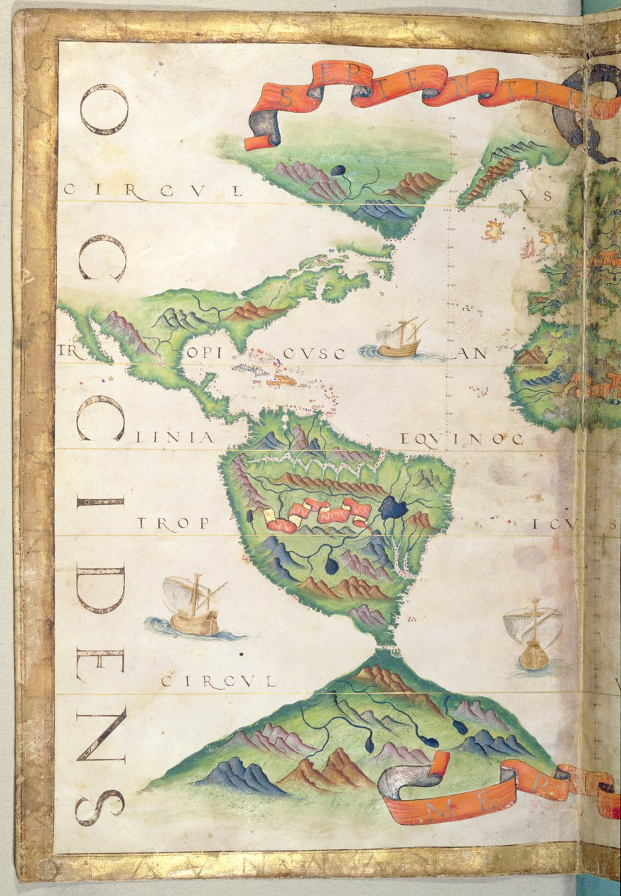 Amerika, detalje fra verdensatlas, 1565 (vellum) af Diego Homem