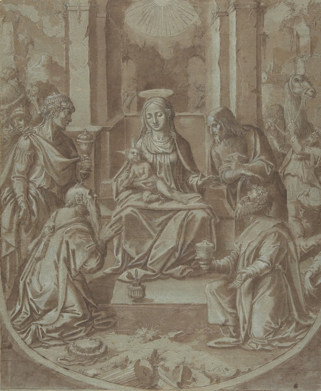 Tegneserien The Adoration of the Magi til et broderi, 1587-89. af Diego Lopez de Escuriaz.
