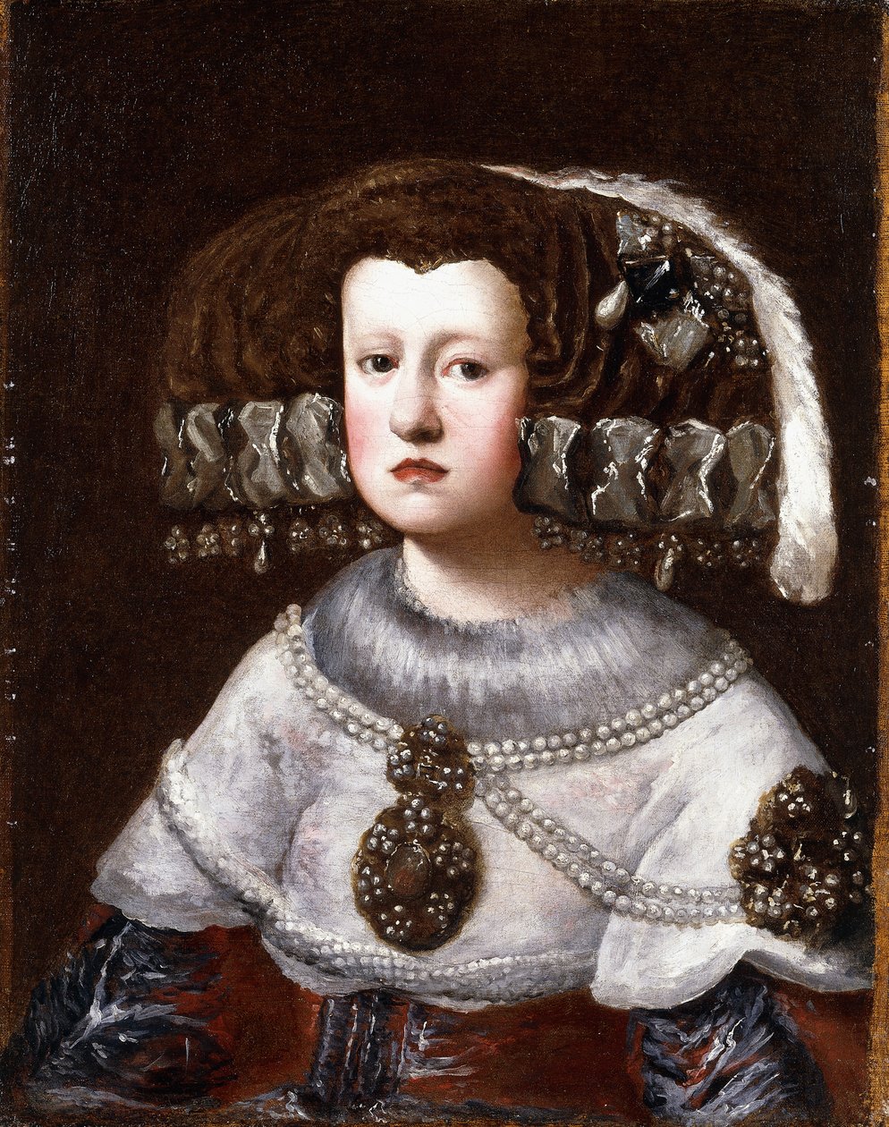 Portræt af dronning Mariana af Østrig, lille halvlængde, af Diego Rodriguez de Silva Velazquez