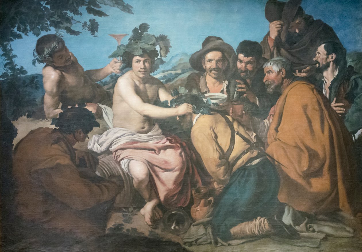 Triumf af Bacchus, alias drikkerne, efter Diego Velazquez (tempera på papir limet til lærred) af Diego Rodriguez de Silva y (after) Velazquez