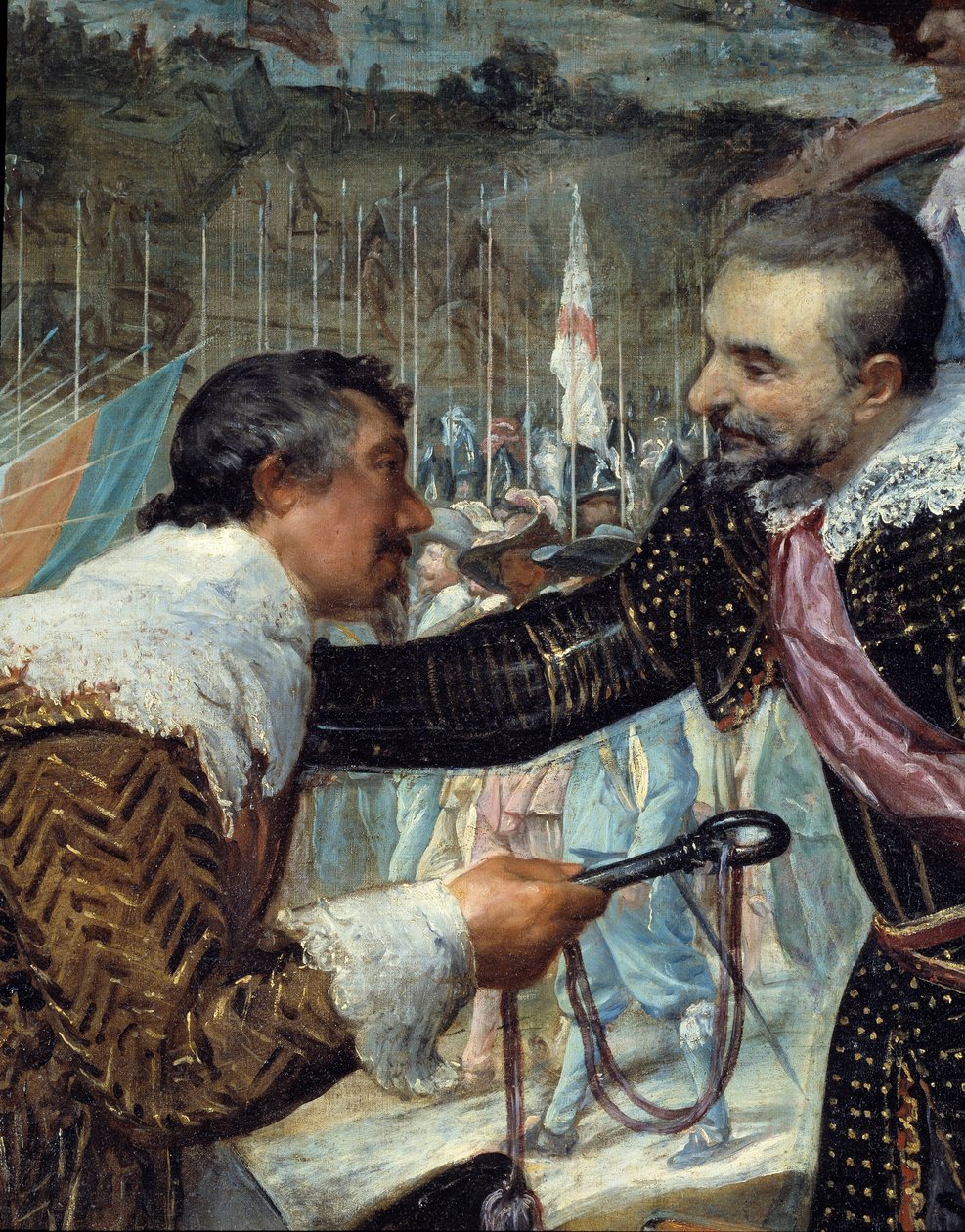 Bredas overgivelse. Ved afslutningen af belejringen af Breda (under Trediveårskrigen): den 5. juni 1625 forhandlede Justin de Nassau (1559-1631) fred med Ambrogio Spinola Doria, Marquis de Los Balbases (1569-1630), under en ceremoni hvor han afleverede k af Diego Velázquez