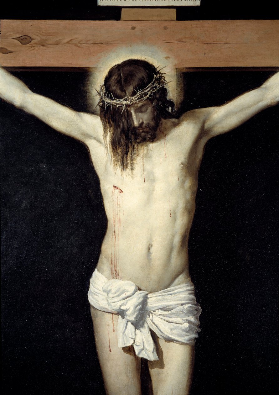 Kristus korsfæstede detalje. Maleri af Diego Rodriguez de Silva y Velazquez (1599-1660) af Diego Velázquez