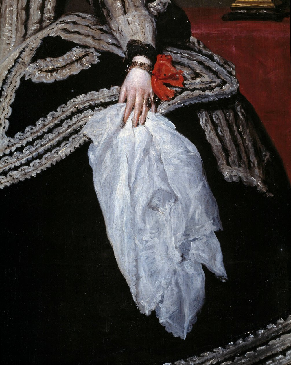Hånd og tørklæde Detalje af portrættet af dronning Mary Anne (Marianne) af Østrig (1634-1696), hustru til Philip IV"" Maleri af Diego velasquez (1599-1660) 1600-tallet Madrid, Prado Museum af Diego Velázquez