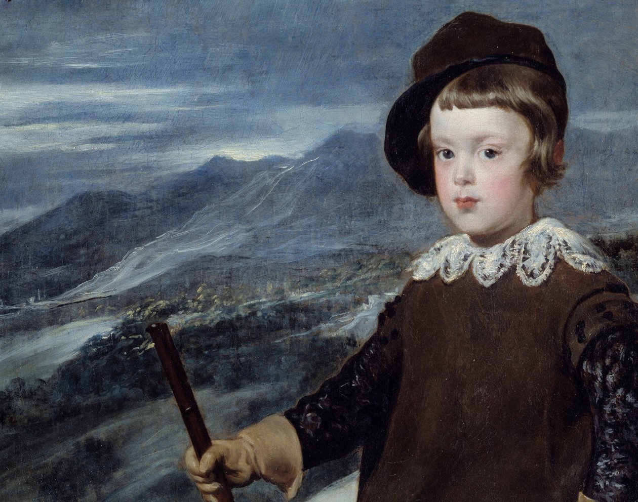 Portræt i jagtdragt af prins Baltasar Carlos af Spanien (1629-1646), søn af kong Philip IV Detail. Maleri af Diego Velasquez (1599-1660) 1635 søn. 1,91x1,03 m Madrid, Prado-museet af Diego Velázquez