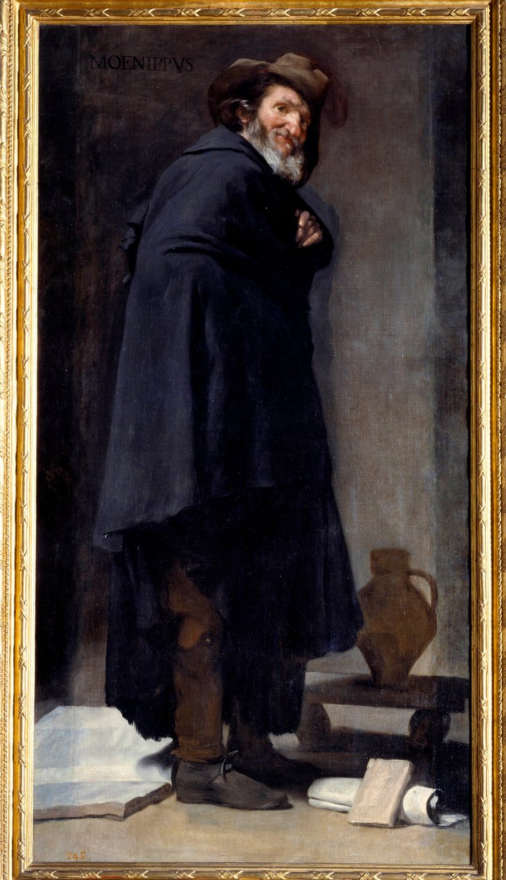 Portræt af Menippe (Menippe de Sinope, græsk digter og filosof fra den kyniske skole, som levede mellem det 4. og 3. århundrede f.Kr.). Maleri af Diego Rodriguez de Silva y Velasquez (1599-1660) af Diego Velázquez
