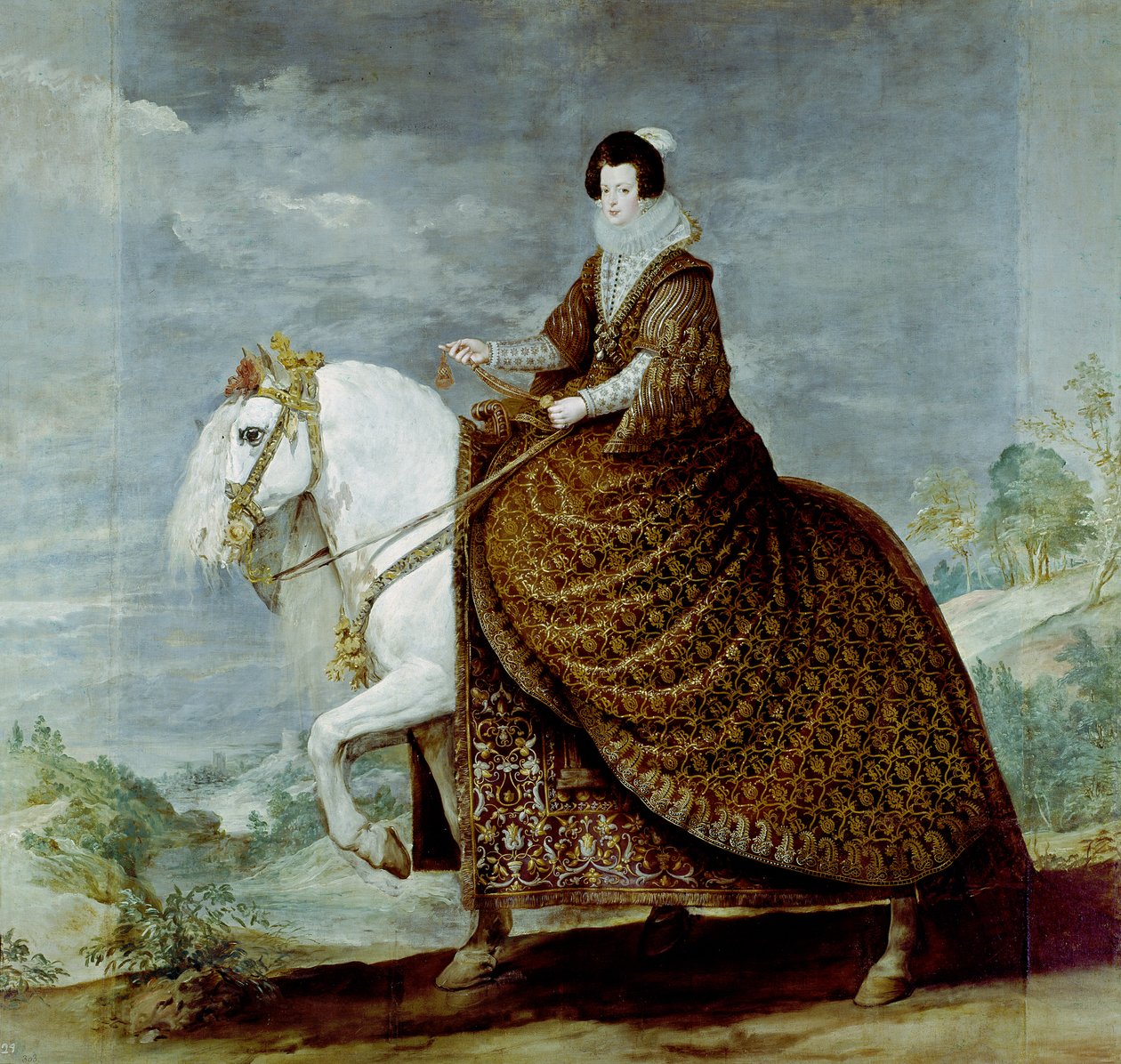 Muotokuva kuningatar Isabella of Bourbonista hevosen selässä af Diego Rodriguez de Silva y Velazquez