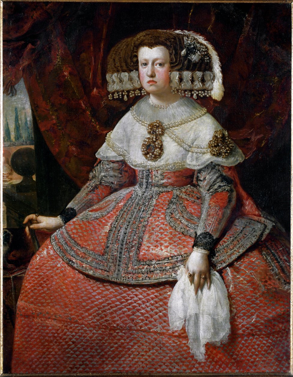 Portræt af dronning Maria Anna af Spanien (olie på lærred af Diego Velázquez