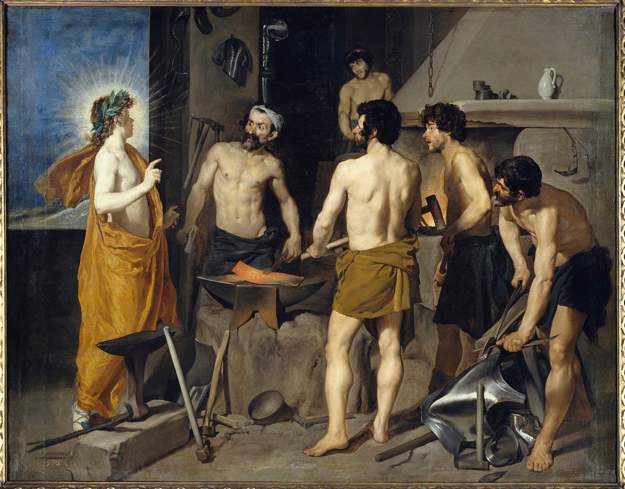 The Forge of Vulcan Painting af Diego velasquez (1599-1660) 1630 Søn. 2,23x2,90 m Madrid, Prado-museet af Diego Velázquez