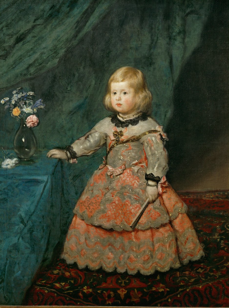 Infanta Margarita Teresa i en lyserød kjole ... (maleri på lærred) af Diego Rodriguez de Silva y Velazquez