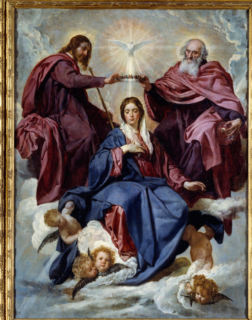 Jomfruens kroning. Maleri af Diego Rodriguez de Silva og Velasquez (1599-1660) af Diego Velázquez