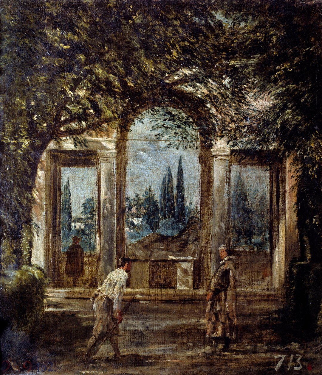 Villa Medicis i Rom, Cleopatra Pavillon eller "The Pavillion of Ariane"". Udsigt over haverne ved Villa Medicis i Rom. Maleri af Diego Rodriguez de Silva og Velasquez (1599-1660) af Diego Velázquez
