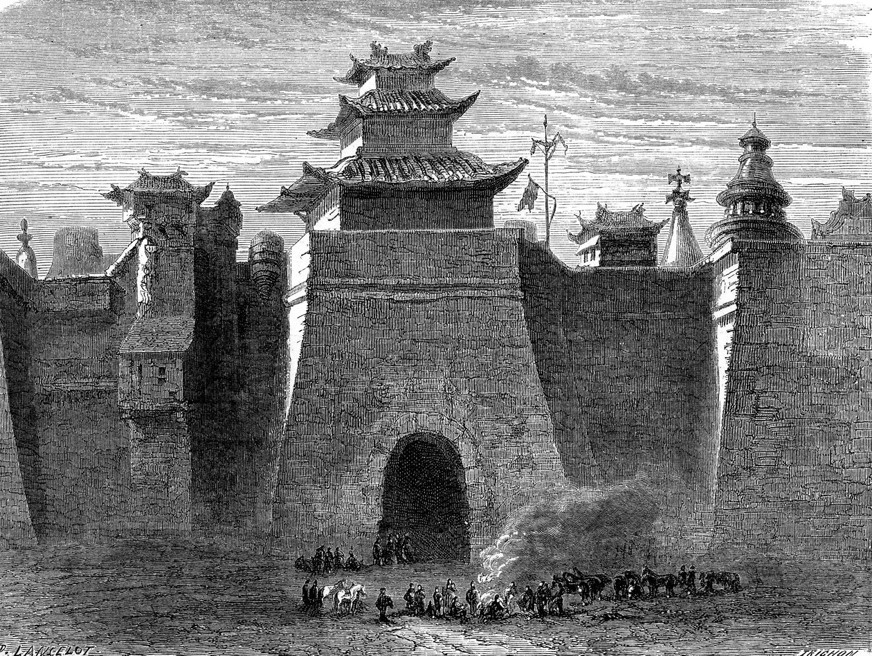 Mure og port i PEKIN, Kina af Dieudonne Auguste Lancelot