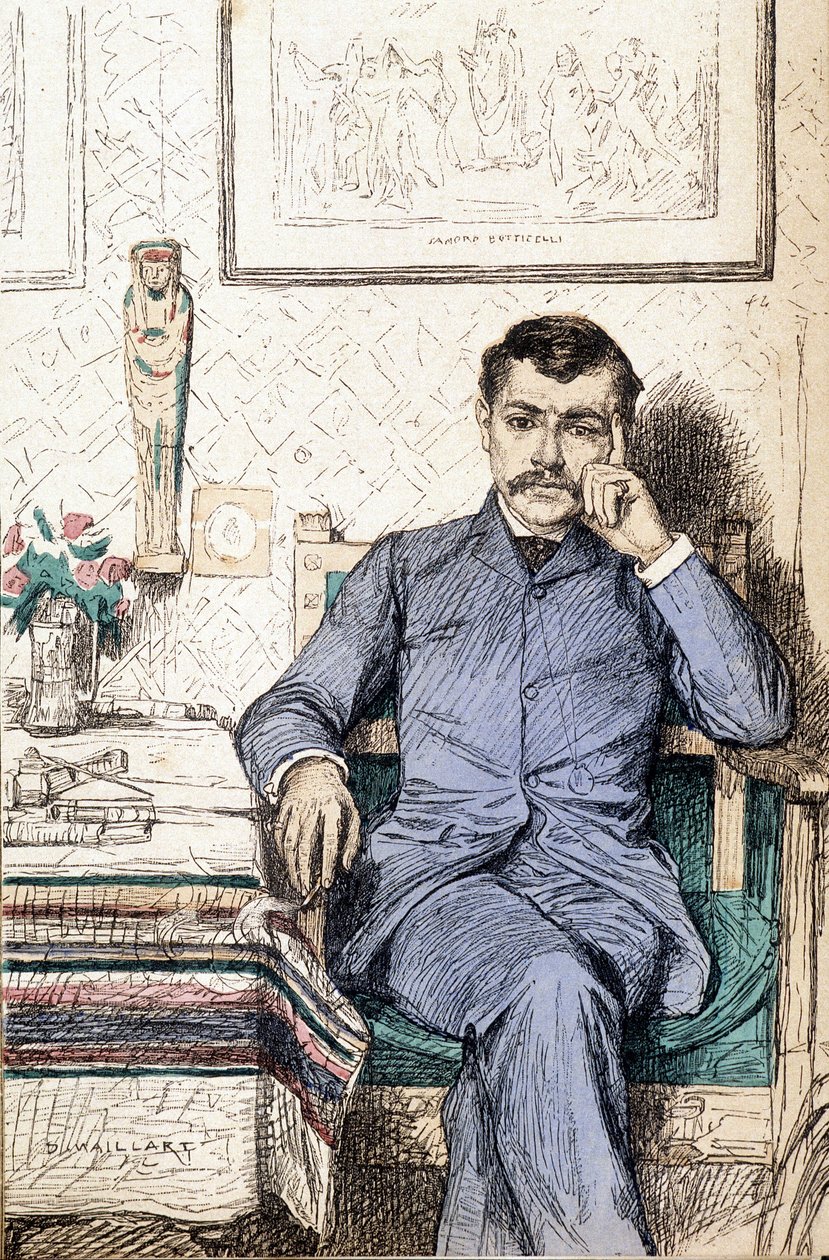 Portræt af Paul Bourget, fransk forfatter (1852-1935) (gravering) af Diogene Ulysse Napoleon Maillart