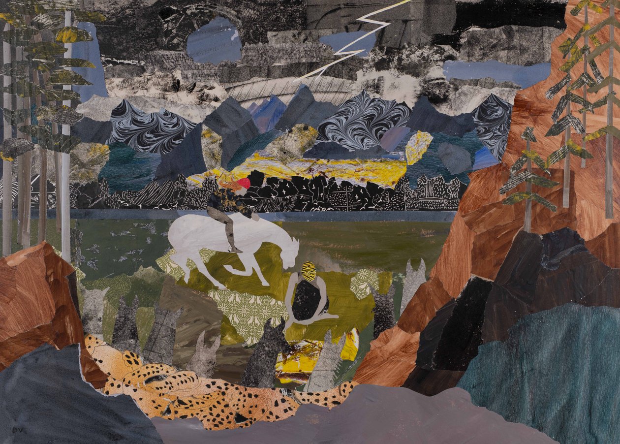 Walkurerne samles, Wagners Ringcyklus (collage) af Dione Verulam