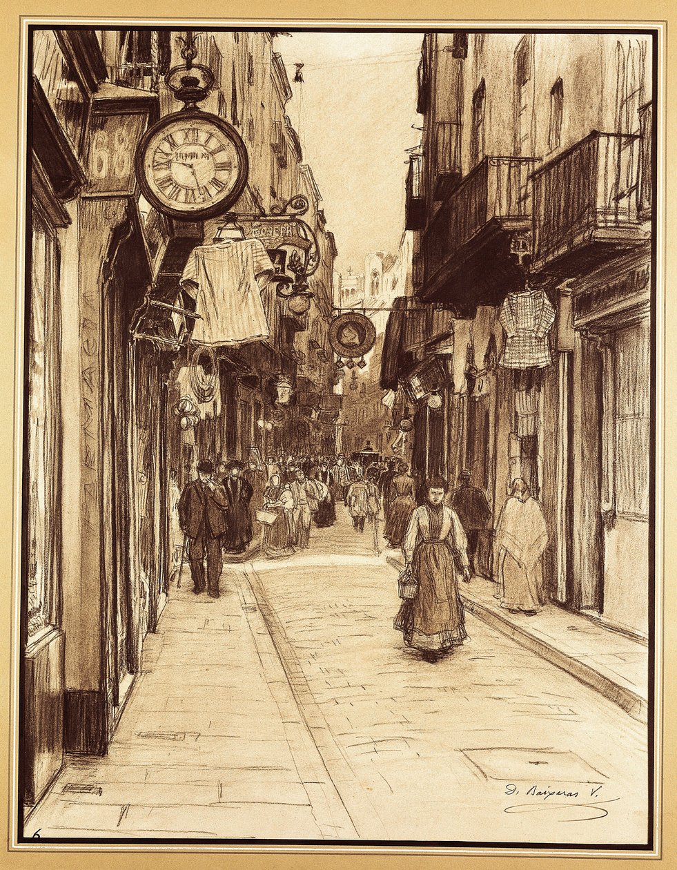Plateria Street mod Angels Square, Barcelona (tegning) af Dionisio Baixeras Verdaguer