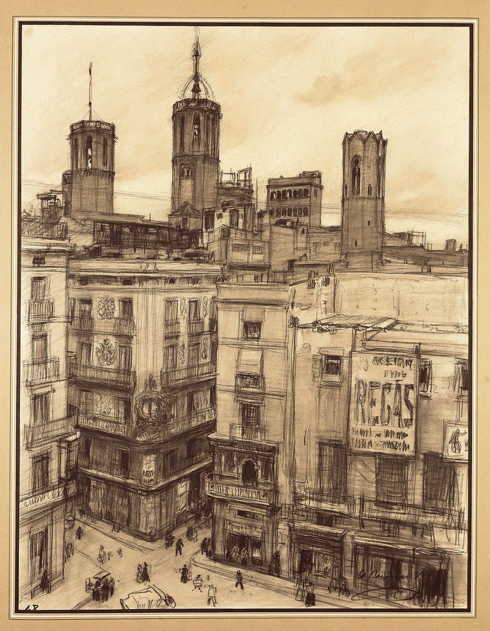 Square of Angels, Barcelona (tegning) af Dionisio Baixeras-Verdaguer