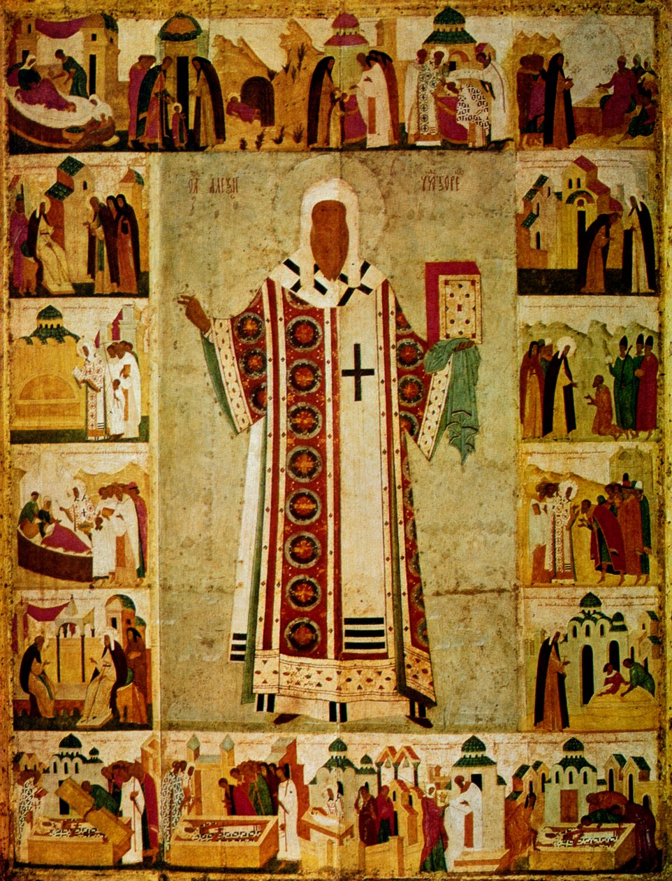 Metropolit Alexius omgivet af scener fra hans liv, russisk, 1480 af Dionisy