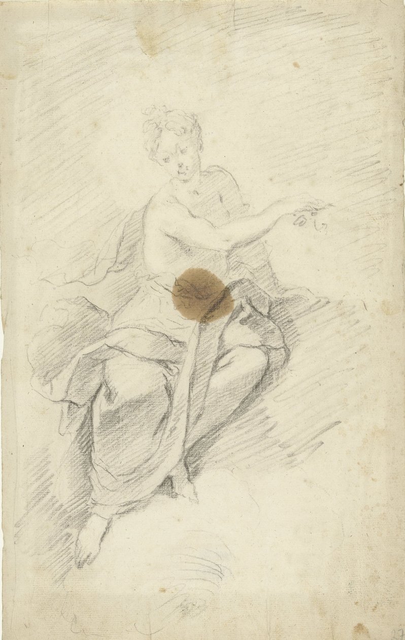 Studie af en nymfe eller gudinde, der sidder i skyerne af Dionys van Nijmegen (possibly)