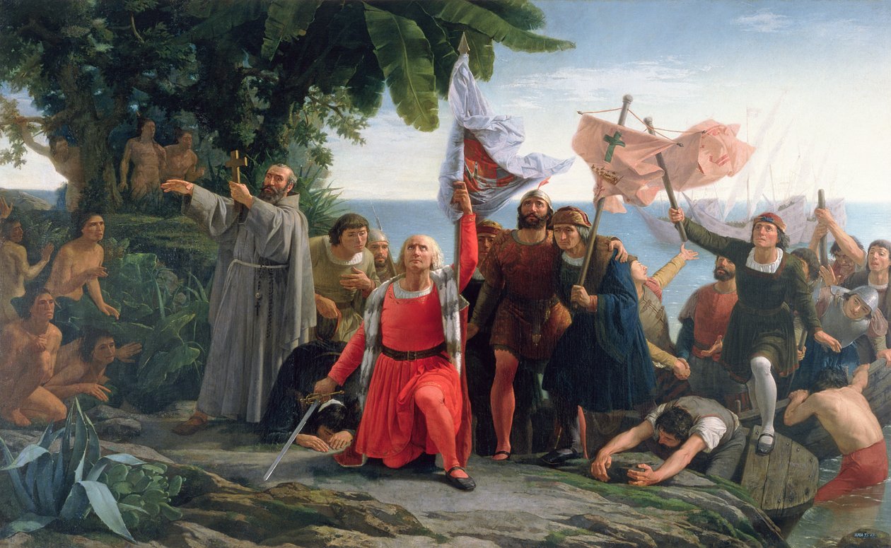 Christopher Columbus (1450-1506) første landgang i Amerika, 1862 af Dioscoro Teofilo Puebla Tolin