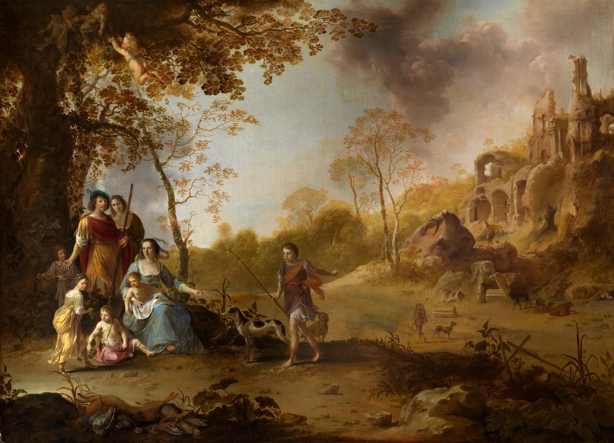 Et allegorisk familieportræt i et landskab af Dirck van der Lisse