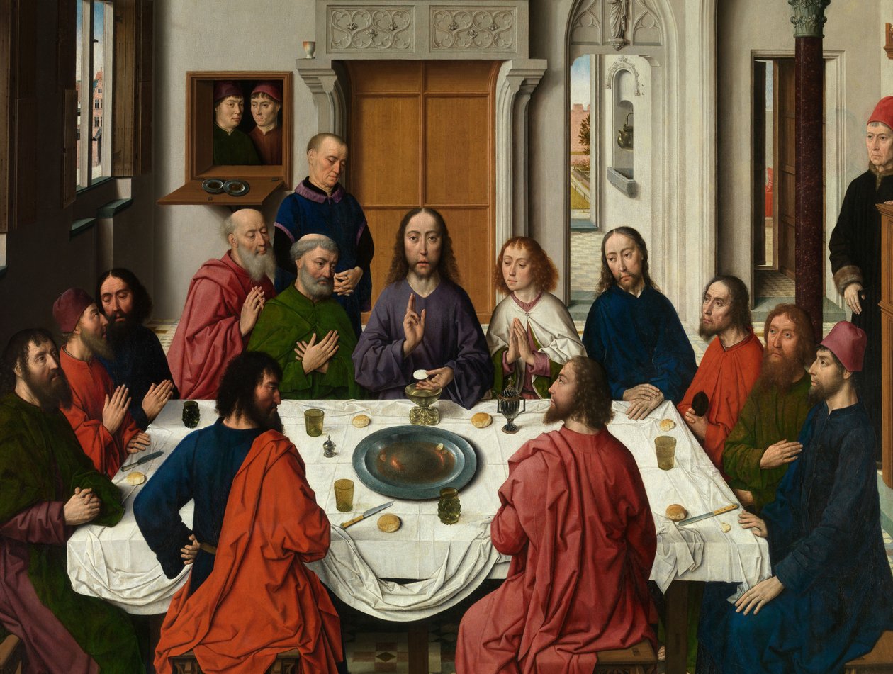 Detalje af Triptykonen om den sidste nadver, fra det hellige sakraments altertavle, ca. 1464-68 (olie på panel) af Dirck Bouts