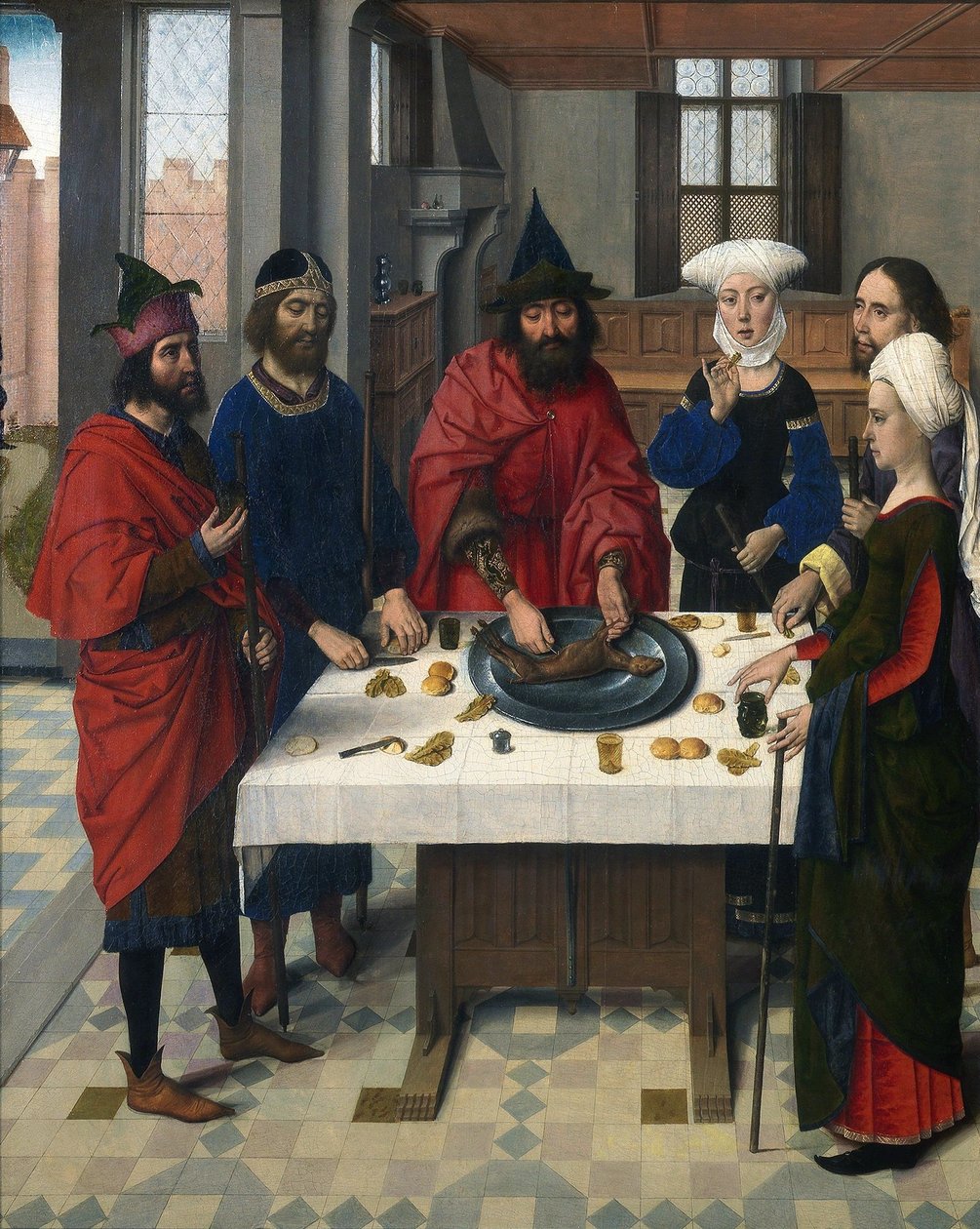 Altertavle af det velsignede sakramente: Detalje af venstre panel, der repræsenterer den jødiske påske. Maleri på træ af Dirck (Dieric, Dirk) Bouts le Vieux (den ældre) (1410-1475) af Dirck Bouts